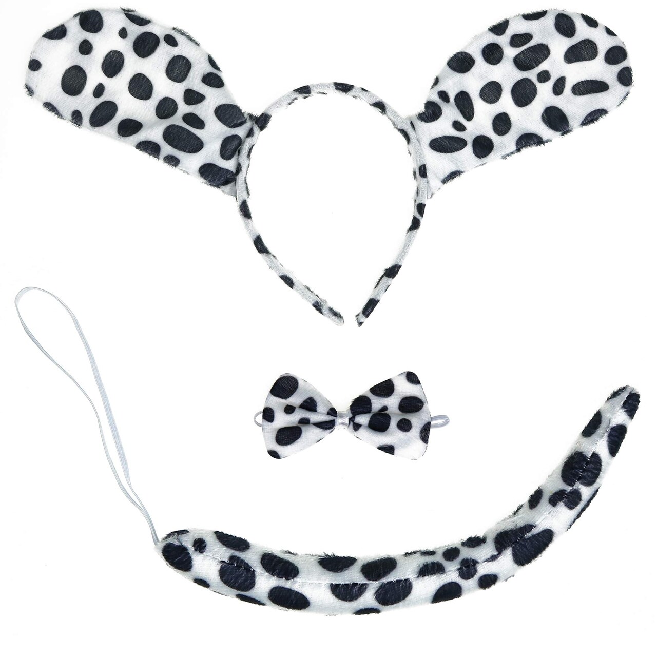 Dalmatian Dog Costume Set - Black and White Dog Ears Headband, Bowtie and Tail Accessories Set for Dog Costumes for Toddlers and Kids